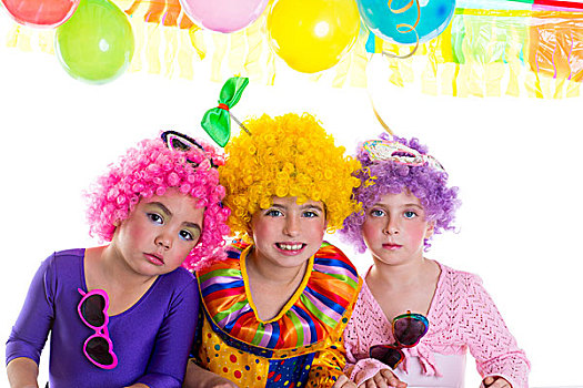 孩子,生日快乐,聚会,小丑,假发,彩色,假日,庆贺
