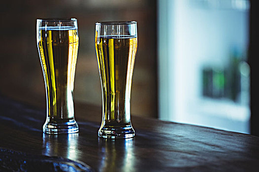 风景,两个,玻璃杯,啤酒,台案