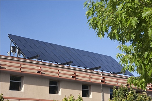 大,太阳能电池板,建筑,屋顶