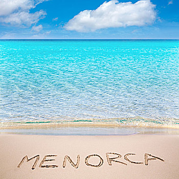米诺卡岛,文字,书写,沙滩,地中海,海滩,青绿色,水