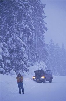 女人,停顿,交通工具,暴风雪