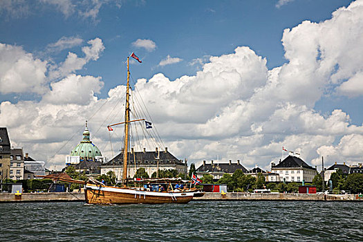 停泊,帆船,建筑,海岸,哥本哈根,丹麦