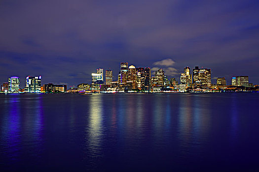 波士顿,天际线,日落,河,反射,马萨诸塞,美国