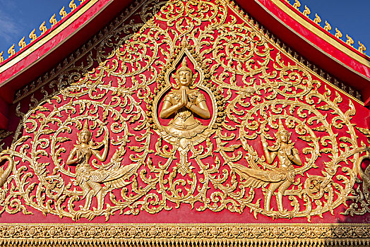 金色,红色,装饰,屋顶,寺院,佛教寺庙,万象,老挝