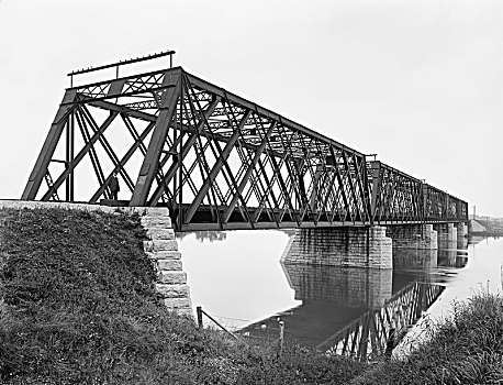 铁路,桥,上方,石头,河,靠近,纳尔逊,伊利诺斯,美国,底特律,1898年,基础设施,历史