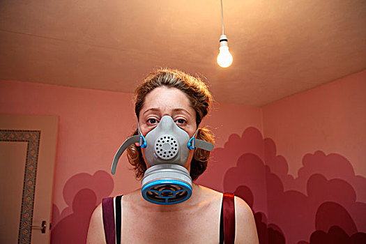 女人,戴着,呼吸器,面具