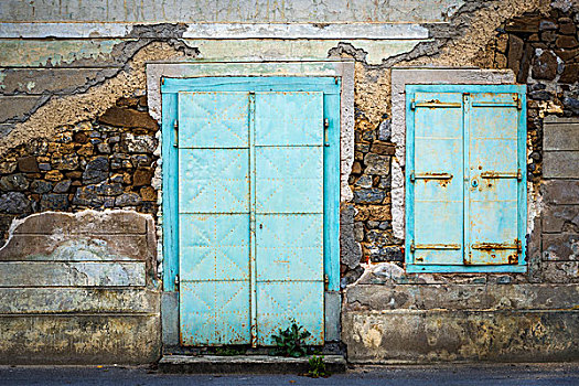 风化,墙壁,蓝色,铁门,克罗地亚,大幅,尺寸