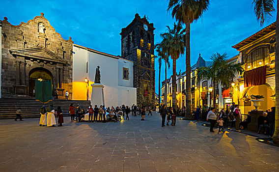 西班牙广场,教堂,萨尔瓦多,背影,帕尔玛,加纳利群岛,西班牙,欧洲