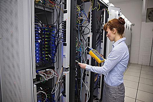 技术人员,数码,线缆,仪器,服务器