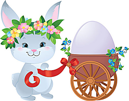 复活节兔子,蛋,小,手推车