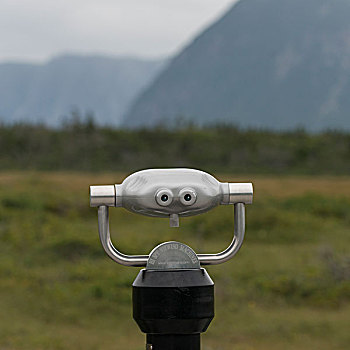 投币望远镜,格罗莫讷国家公园,纽芬兰,拉布拉多犬,加拿大