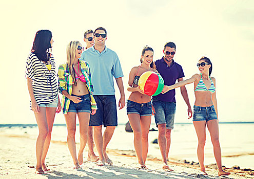 夏天,休假,度假,高兴,人,概念,群体,朋友,乐趣,球,海滩