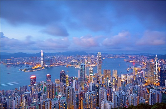 日落,城市,香港