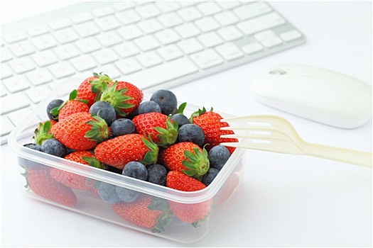 健康,午餐,草莓,蓝莓,搅拌,办公室