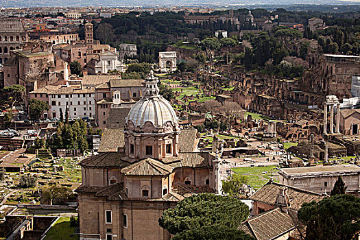 风景,纪念建筑,上方,古老,罗马,古罗马广场,意大利,欧洲