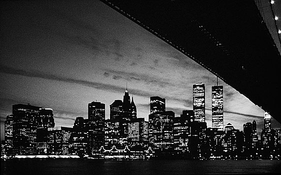 布鲁克林大桥,风景,曼哈顿,天际线,世贸中心,世界贸易中心,历史,照片,纽约,美国,北美