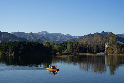 大圆球,湖泊,湖面,水面,湖水,水库,怀柔,山水,风景,美景,晴天,蓝天,船,划船,游艇