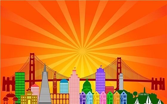 旧金山,城市天际线,全景