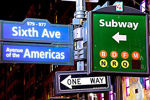 第6大街,美洲大道,路标,曼哈顿,纽约,美国