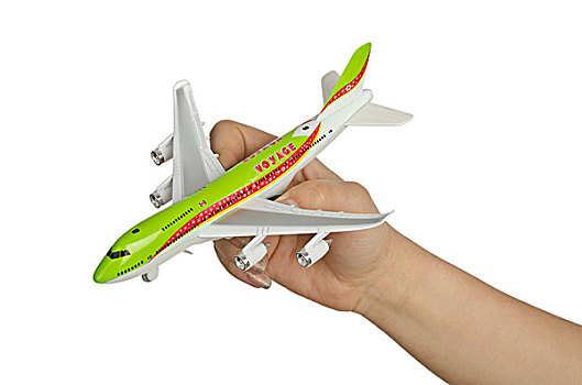 握着,飞机模型,隔绝,白色背景