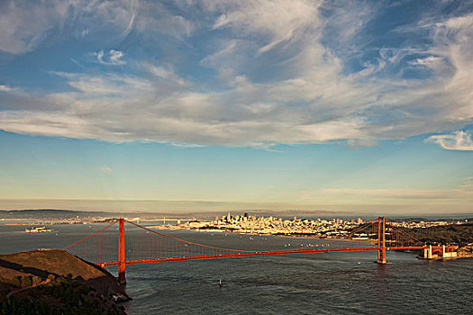 吊桥,湾,黄昏,金门大桥,旧金山湾,旧金山,加利福尼亚,美国