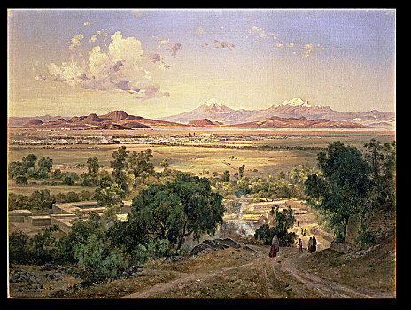 山谷,墨西哥,山,油画,1894年,玛丽亚