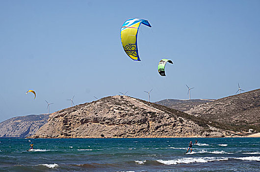 风筝冲浪,海滩,罗得斯,多德卡尼斯群岛,希腊,欧洲