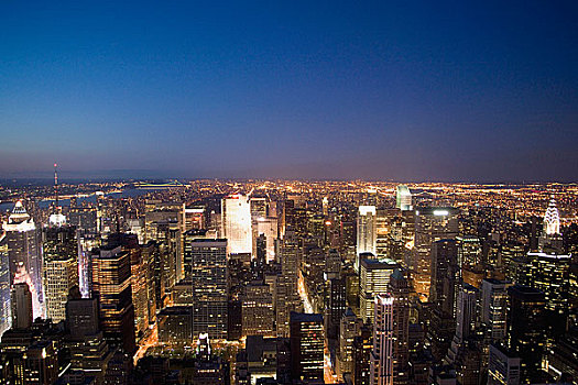 曼哈顿,天际线,夜晚,纽约
