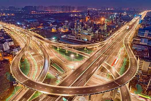 江苏省淮安市刚开通的内环高架快速路夜景