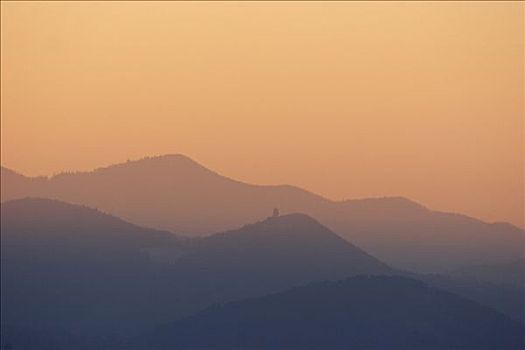 山,城堡遗迹,靠近,日落,下奥地利州