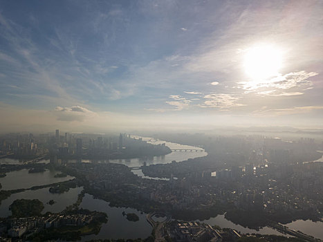 广东惠州市市区清晨时分航拍风光