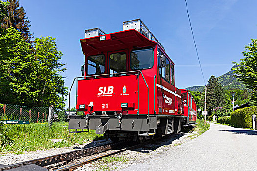 列车,铁路,靠近,山谷,车站,沃尔夫冈,上奥地利州,奥地利,欧洲
