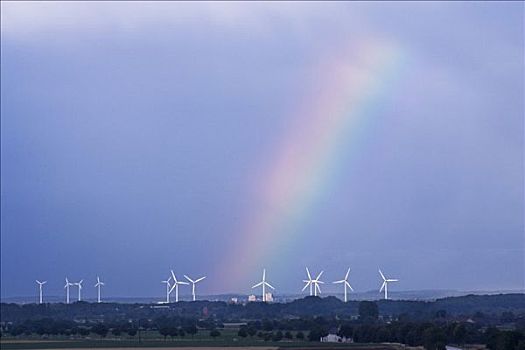 彩虹,高处,风轮机,北莱茵威斯特伐利亚,德国,欧洲