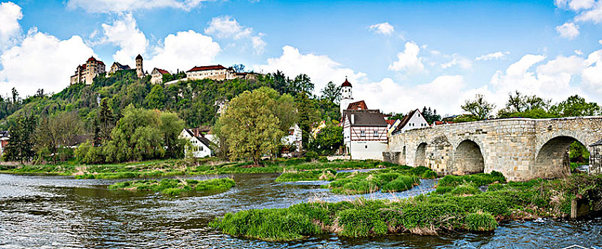 老城,城堡,桥,上方,河,巴伐利亚,德国,欧洲