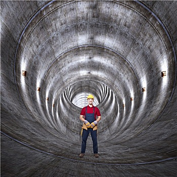 水泥,隧道,男人
