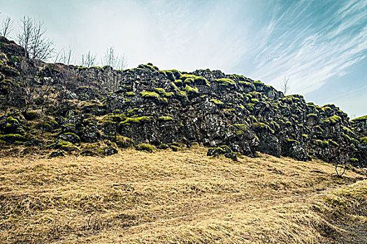 绿色,苔藓,黑色背景,悬崖,国家公园,冰岛