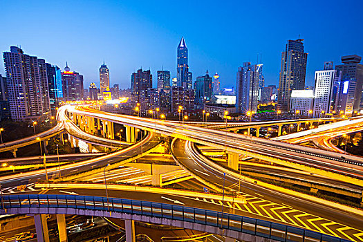 忙碌,高架路,現(xiàn)代,城市,夜晚