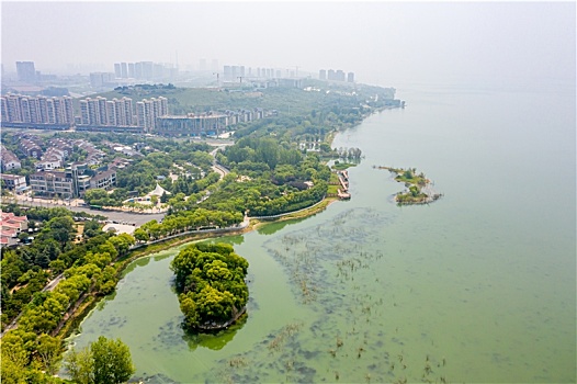 航拍河南平顶山白龟湖国家城市湿地公园,白龟山水库