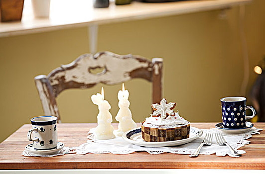 装饰,蛋糕,蜡烛,书桌