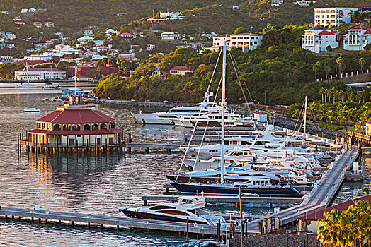 维京群岛,夏洛特阿马利亚,游艇,港口,俯视图,黃昏