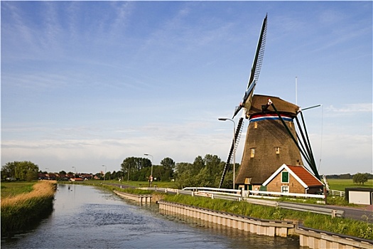 荷兰,风车,乡间小路