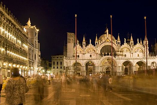夜晚,展示,大教堂,圣马科,圣马可广场,威尼斯,意大利,欧洲