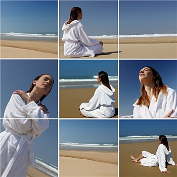 女人,浴袍,海滩