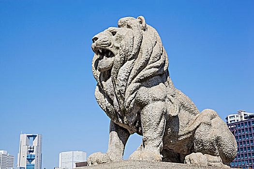 日本,本州,关西,大阪,桥,狮子,雕塑