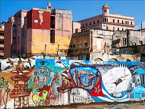 涂鸦,墙壁,老哈瓦那,哈瓦那,古巴