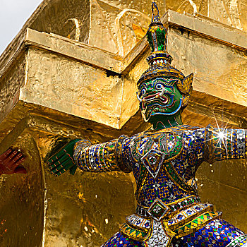 彩色,华丽,雕塑,金色,墙壁,玉佛寺,寺院,曼谷,泰国