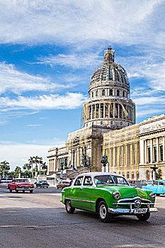 古典,汽车,正面,国会大厦,哈瓦那