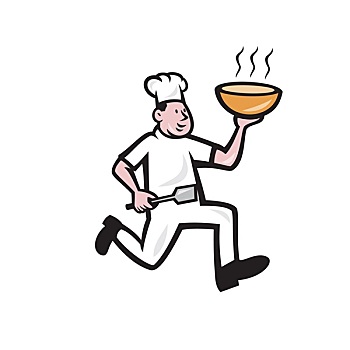 厨师,烹饪,跑,拿着,碗,卡通
