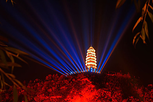 革命圣地,陕西延安宝塔夜景