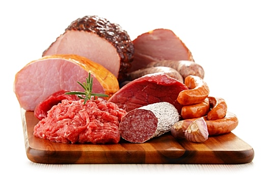 肉制品,火腿,香肠,隔绝,白色背景